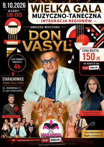 Starachowice Wydarzenie Koncert Maraquia Show, Don Vasyl, Alina Małachowska, Bogdan Szymańczak, Zuzia Gwóźdź, Piotr Bagun